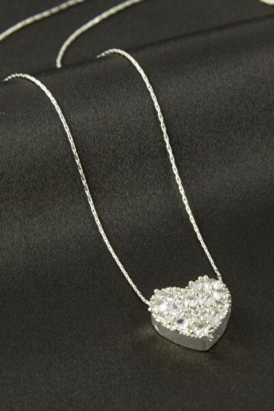 ZERO LAND قلادة STOROZAL على شكل قلب مرصعة بحجر الزركون - (140810) لون فضي