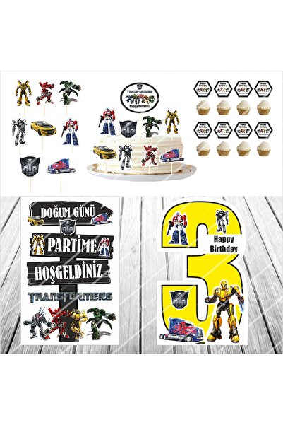 SİYAH PARTİ EVİ Transformers Birthday Table Decoration / Cake Decoration Set ...
