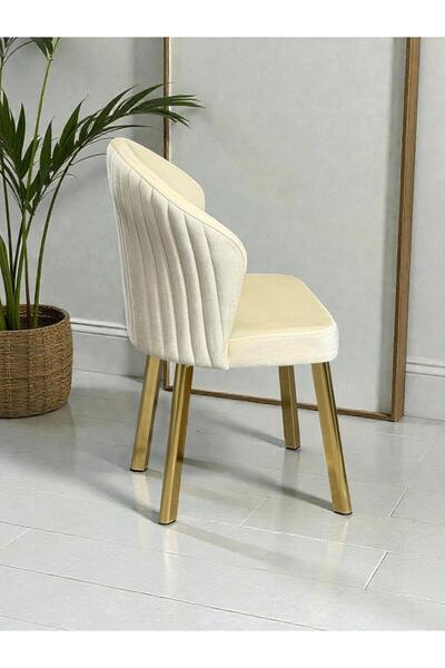 Buketim Mobilya Baby Face Yönsüz Kumaş Metal Gold Ayaklı Modern Yemek Odası M...