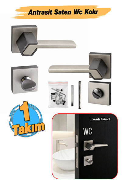 Badem10 (1 Takım-Çift) Tokyo Serisi Kare Rozetli Modern Banyo-Wc Kapı Kolu Sa...
