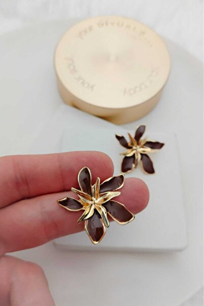 KYOLA DESİGN Brown Spiral Star Gold Women's Earrings