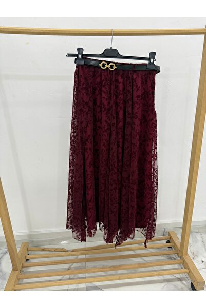 Nursay Flocked Lace Long Skirt