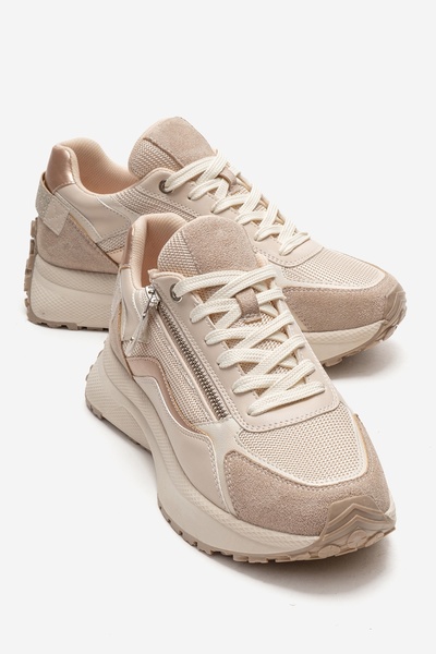 LuviShoes Rocca Beige Rose Zipper Detailed Women's Sneaker