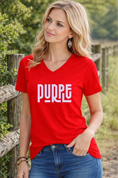 LORVEX Women's T-Shirt V-Neck Comfortable Fit Purple Printed T-Shirt