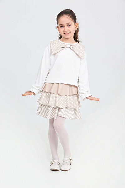 MODANINO Girl's 2-Piece Dress - Layered Skirt and Bow Detail, Ages 3-12 12520