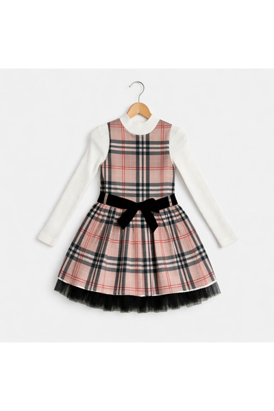Gocoland Καρό φόρεμα με κλασικό σχέδιο, ζώνη και λεπτομέρεια από τούλι