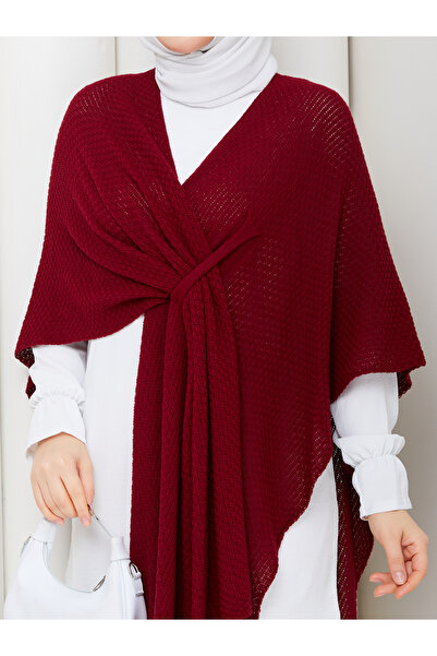 LE CARAMBOLE Kadın Bordo Ön Detaylı Panço Hırka