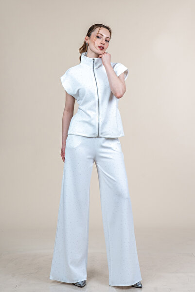 MissVina Wide Shoulder Stone Printed Lycra Crepe Set