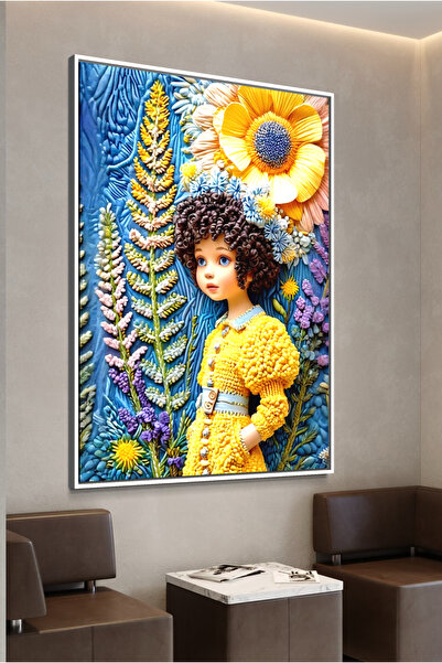 ARTAN GALLERY Çocuk Odası Duvar Tablosu | Çiçekli Kız Figürü | İtalyan Kadife...