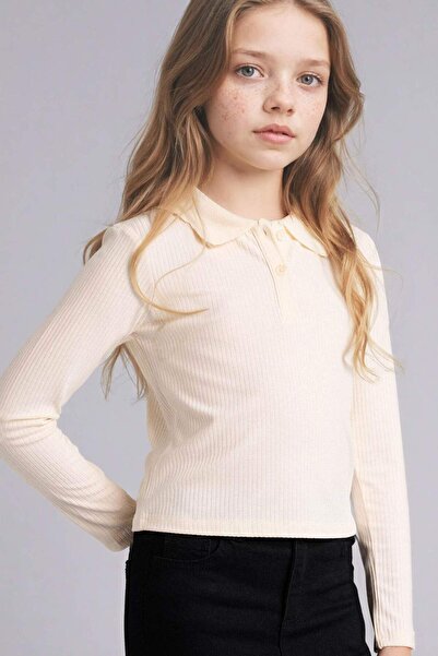 DeFacto Тънко прилепваща блуза с поло яка и ребрирана яка за момичета G0873A8...