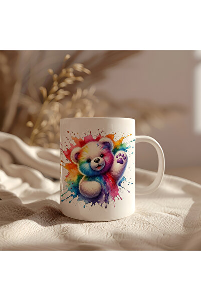 BB TRADE White Ceramic Printed Mug Cup with Colorful Bear Design 330ml