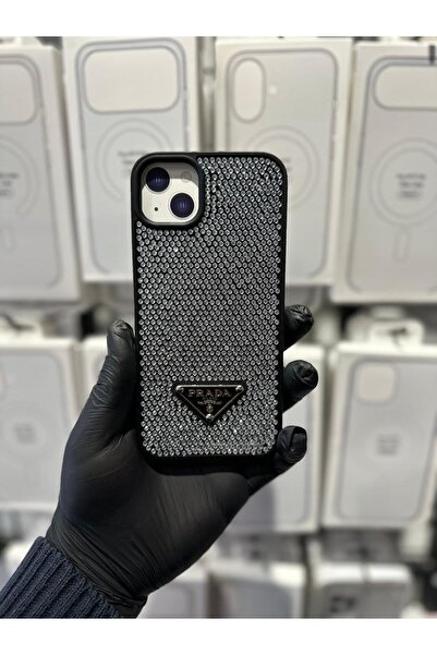 TAK Bİ KILIF iPhone 14 15 Plus Uyumlu Taşlı Logolu Premium Kılıf Parlak Krist...