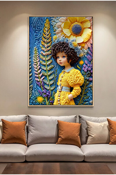 ARTAN GALLERY Çocuk Odası Duvar Tablosu | Çiçekli Kız Figürü | İtalyan Kadife...