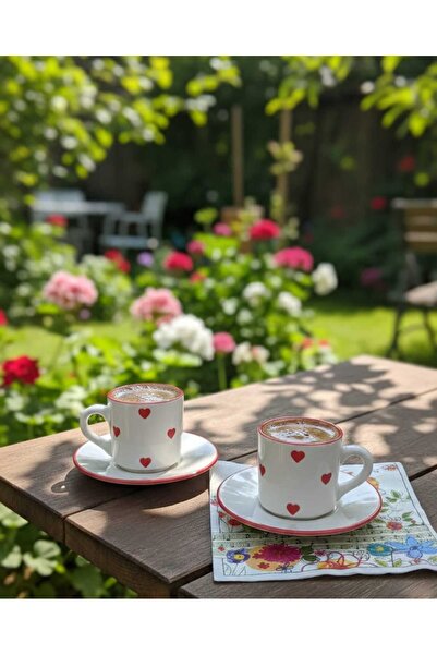 HAZEM 2li Küçük Kalp Desenli Türk Kahve Fincanı