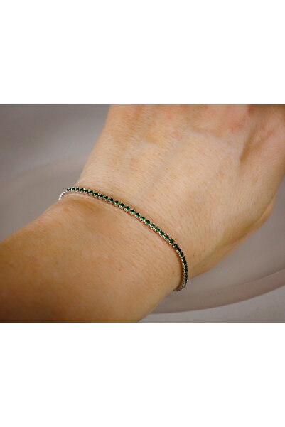 atellier47 925 silver tennis bracelet with emerald green zircon crystals, rho...
