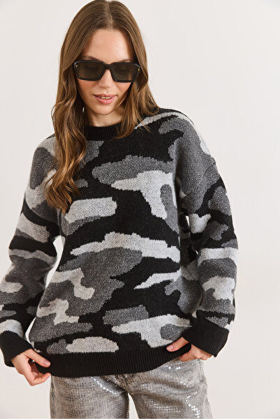 Olalook Women's Gray Leopard Pattern Thick Knitwear Sweater Kzk-19001162