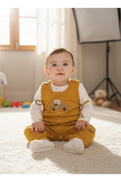 Aura Baby Araba Nakışlı 2’li Erkek Bebek Salopet Takım
