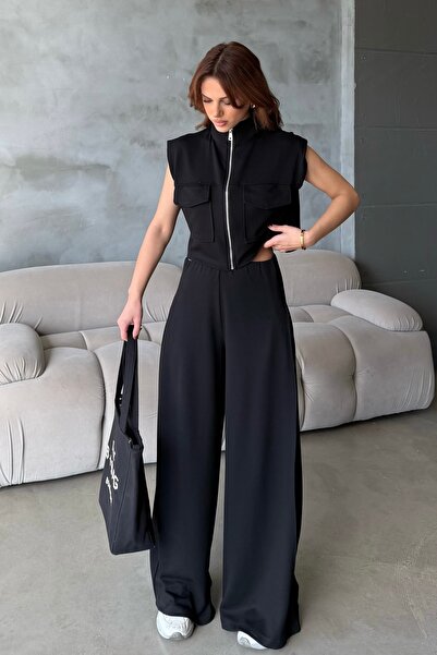 BEJNA Women's Soft Modal Textured Vest Wide Leg Pants Bottom Top Sports Set