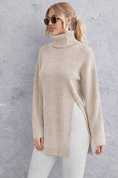 TOFİX textile Knitwear High-Neck Slit Tunic Size S