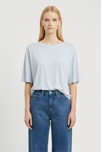 Perspective Blue Boat Neck T-Shirt