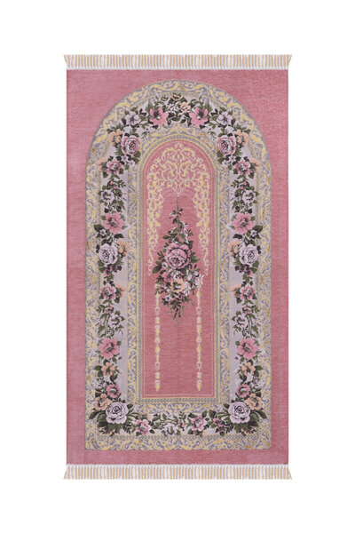 Bursa İpek سجادة صلاة منسوجة خاصة بنقش محراب وردي اللون