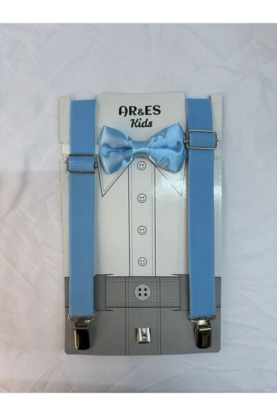 ares kids مجموعة حمالة ربطة عنق باللون الأزرق الفاتح مناسبة لعمر 1-9 سنوات