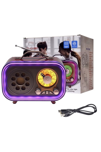 Tastech MİNİ NOSTALJİK RADYO RGB LED IŞIKLI BLUETOOTH HOPARLÖRSD KART USB GİR...