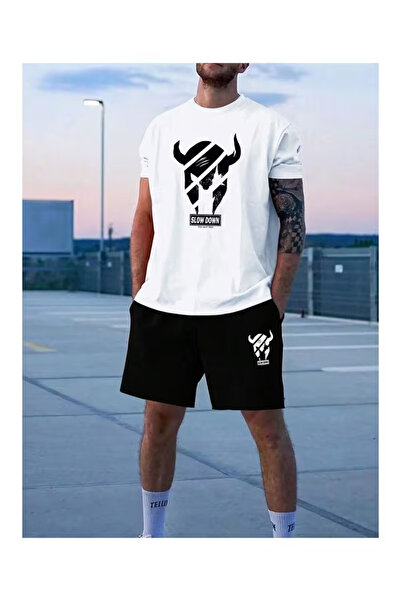 PENTHİLUS طقم تي شيرت أبيض مطبوع عليه Slow Down من Blackrock للجنسين مقاس كبي...