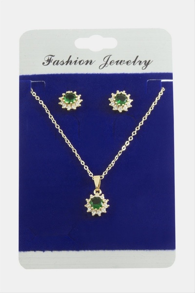 ZERO LAND طقم قلادة من حجر الزركون على شكل زهرة (143820) - أخضر