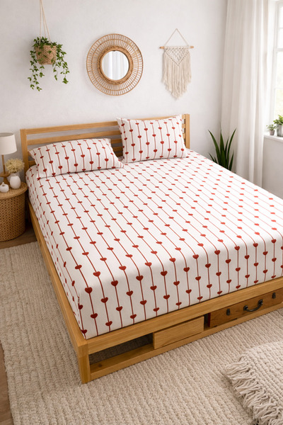 SADEN HOME Heart Patterned Elastic Sheet Set - Single/Double/King Size