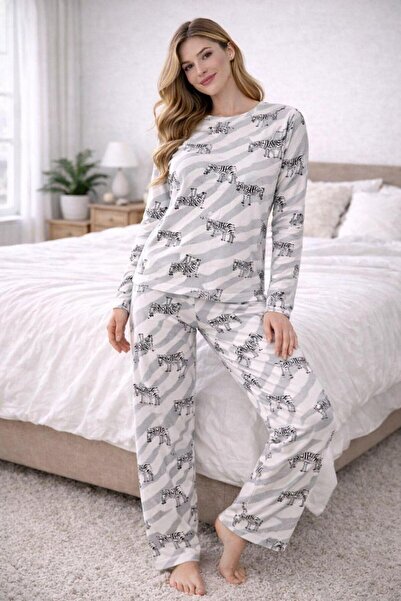 DAĞON'S Set de pijamale de damă cu mâneci lungi din bumbac moale cu imprimeu ...