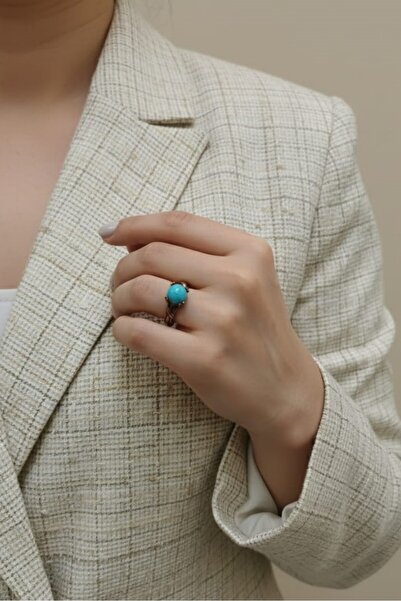 Süspüs Accessories Turquoise Stone Claw Adjustable Copper Ring