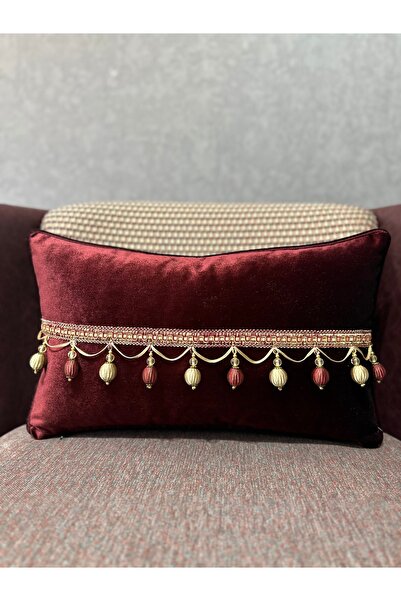 Fabricland Woven Velvet Atlas Burgundy Beaded Tassel 30X50 Rectangular