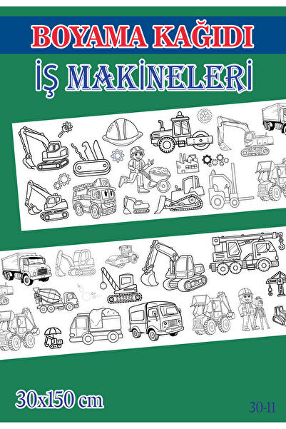 Sim Tasarım 1,5 mt İş Makinaları Tema Çocuk Aktivite Dev Boyama Kağıdı