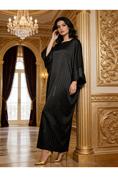 Take Two By Styli Women Black Striped Satin Kaftan