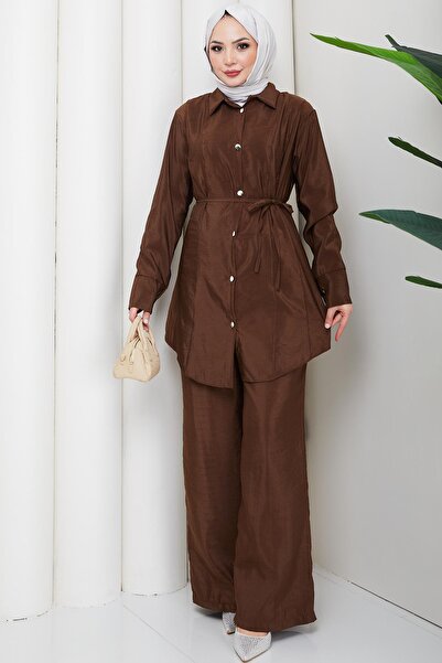 hafsamina Pensli Laced Double Suit Brown Hm2879