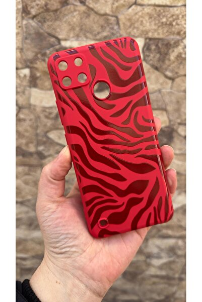 Vip Case Realme C21Y and C25Y Compatible Red Zebra Patterned Silicone Shock-A...