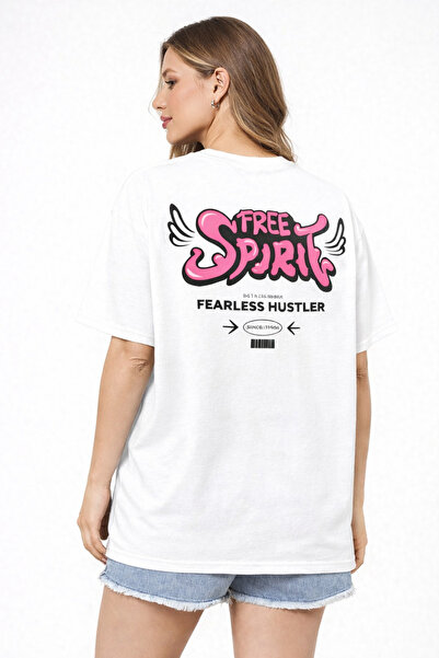 herkesemoda Free Spirit Text Detailed Basic T-Shirt