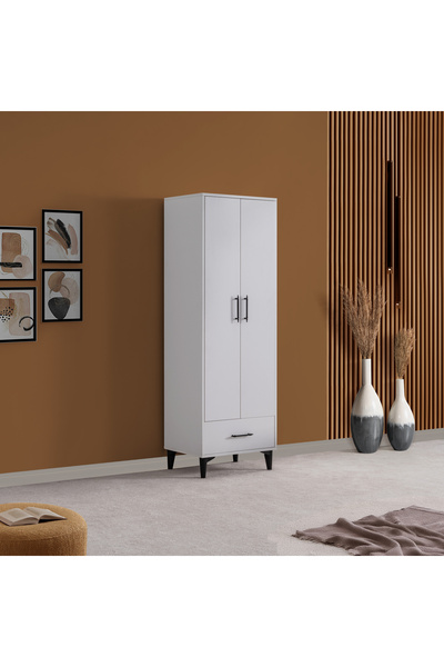 HERMOBİ Dolap, Alaska 2 Kapaklı Çekmeceli Askılıklı Dolap