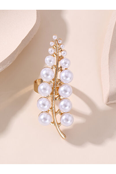 Take Two By Styli Embellished Faux Pearl Leaf Ring