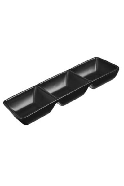 SHOPIENS Black Bowl with 3 Compartments for Snacks & Nuts 25 x 8 x 3.5 cm