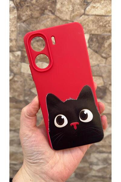 Vip Case Redmi 13C Compatible Cute Black Cat Patterned Silicone Shock-Absorbi...