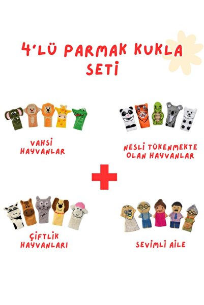 AnkiToys 4'LÜ PARMAK KUKLA SETİ: Sevimli Aile & Nesli Tükenen, Vahşi ve Çiftl...