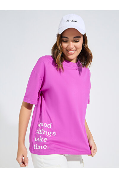 Styli Oversized Slogan Print Longline T-Shirt