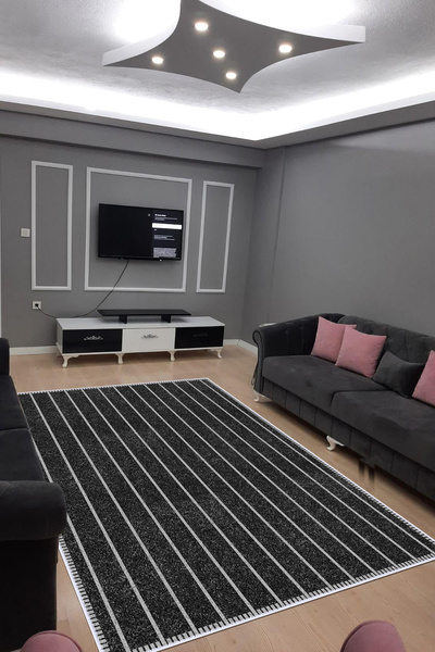 VOPTEKS Siyah Halı Salon Halısı Makinede Yıkanabilir Halı Kaymaz Taban Halı