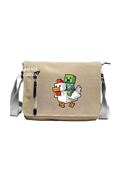 Minga London Beige Pixel Detailed Printed Messenger Bag -Mingalondon