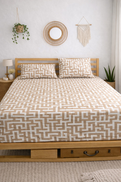 SADEN HOME Labyrinth Patterned Elastic Sheet Set - Single/Double/King Size