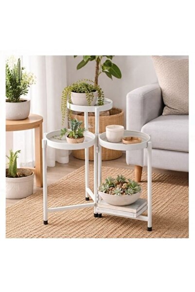 OEM Suport metalic pentru plante 3 niveluri, alb mat, 50x25x65 cm, suport flo...