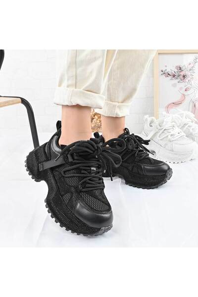 Tmall Pantofi sport pentru femei, piele cu strasuri, D1462, negru