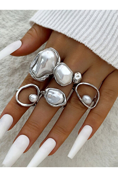 Take Two By Styli Pack of 5 - Embellished Faux Pearl Rings